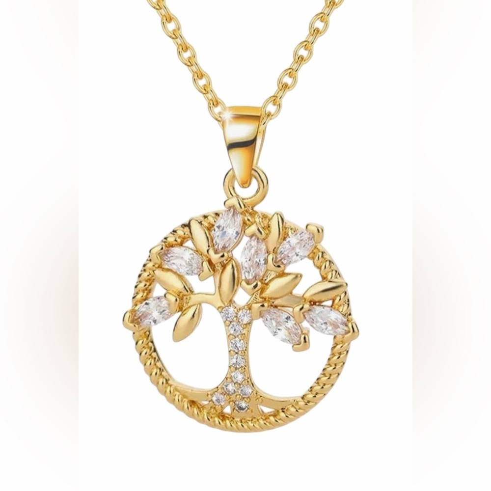 BLUEW Tree of Life Pendant Necklace, Gold Plated Stainless Steel Dainty